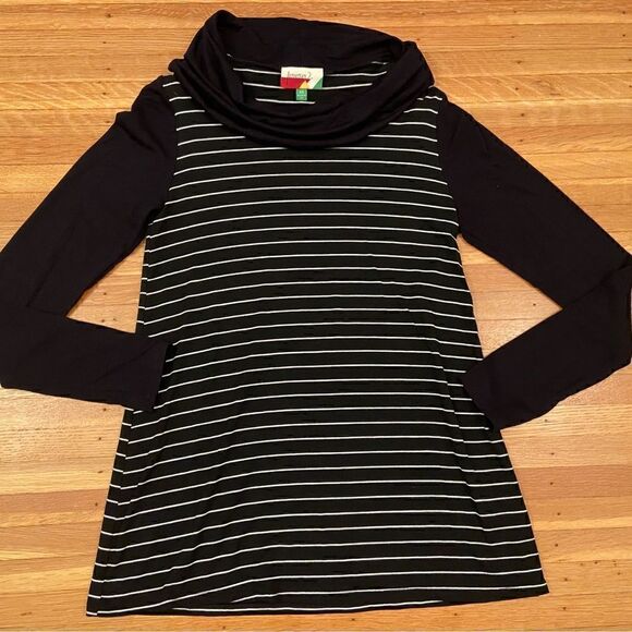 Fervour ModCloth black/white horizontal stripe long sleeve cowl neck top - Picture 1 of 3